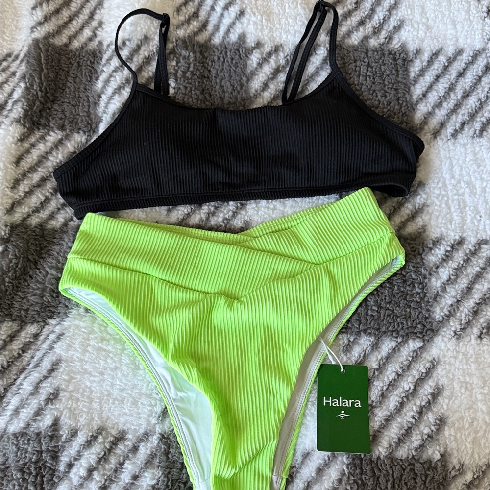 HALARA Black and Bright Green Bikini Set! Never worn!